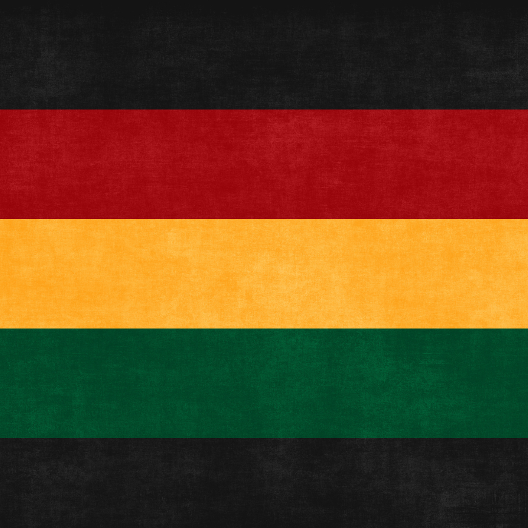 Juneteenth colors on flag - horizontal stripes- black, red, yellow, green, black